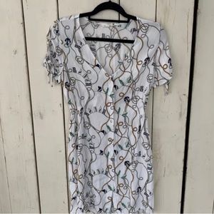 Blue Springfield Nautical  Knee Length Dress EU 38 White Button Size 8